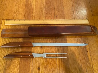 1970s Vintage Robeson Shuredge Gourmet Carving Set In Pakkawood Case Knife And Fork