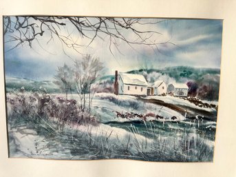 Windham NY Winter Watercolor Signed