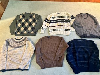 Lot Of 6 Wool Mens Sweaters LARGE