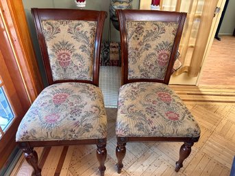 Pair Of Bombay Company Floral Tapestry Chairs