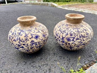 Two Blue And White Ceramic Pots