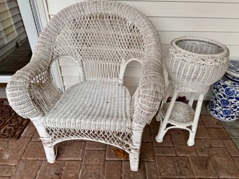 Wicker Chair And Planter