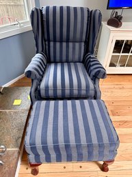 Blue And White Striped Chair And Ottoman