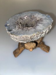 Geode Crystal Rock  With Wooden Tripod