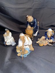 Chinese Mudmen Porcelain Figurines , Blue