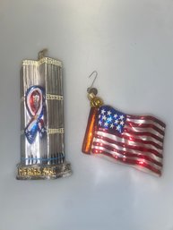 Radko HEROES ALL 9/11 Twin Towers World Trade Center & Flag Christmas Ornament