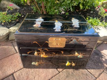 Asian Lacquer & Mother Of Pearl Jewelry Box