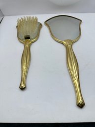 Vintage Hand Held Vanity Mirror And Hair Brush