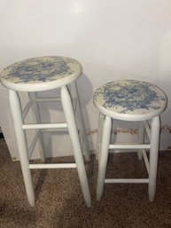 Pair Of Painted Rooster Stools