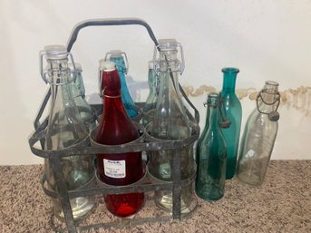 Assorted Colored Bottles, Holder