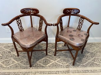 Pair Of Inlaid Corner Chairs Solid Chinese Rosewood