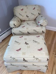 Thomasville Upholstered Butterfly Arm Chair & Ottoman