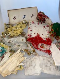 Bin Full Of Vintage Handkerchiefs, Scarves, Gloves