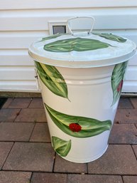 Hand Painted Ladybug On Leaf Trash Can