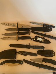 Collection Of Black Handled Tactical Knives
