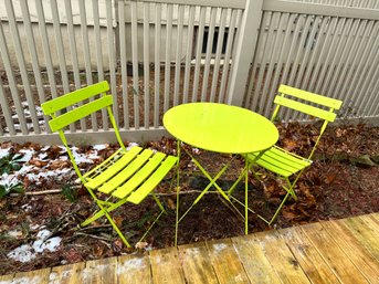 Two Sets Of Lime Green Outdoor Tables And Chairs