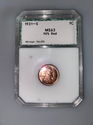 1931-S Lincoln Cent, Graded MS63