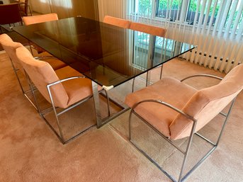 Maurice Villency Mid Century Modern Chrome And Glass Dining Set