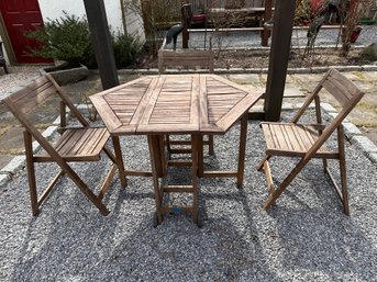 Teak Table With 3 Folding Chairs