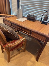 Bamboo And Woven Rattan Weave Desk And Chair