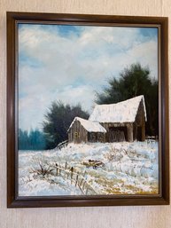 Winter Barn Framed Oil