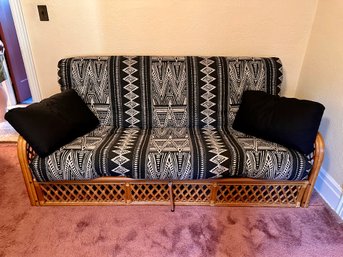 Rattan And Metal Futon With Black And White Pattern Cover
