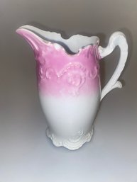 Antique Victorian Cream Pitcher Pink White Lustreware
