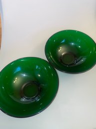 Vintage Forest Green Glass Serving Bowls