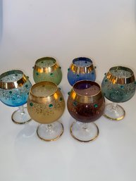 6 Vintage Colored Jeweled Wine Goblets
