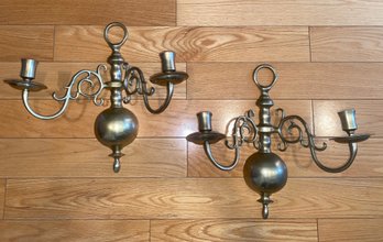 Pair Of Brass Candlestick Sconces