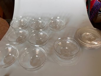 Wheat Pattern Glass Bowls (8) And Saucers (7)