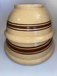 Antique Yellow Ware Mixing Bowls With Brown Stripes.