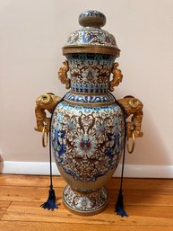 Large Antique Chinese Cloisonne Gilt Bronze Vase