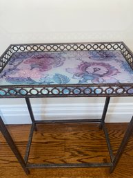 Small Metal Glass Top Floral Table