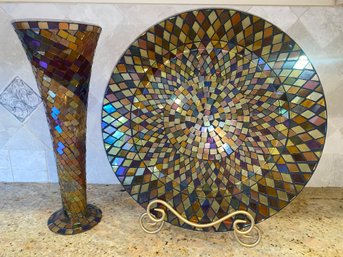 Mosaic Glass Vase & Bowl