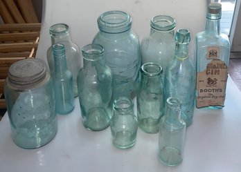 Antique Blue Green Glass Bottles