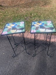 Pair Of Outdoor Stained Glass Tables