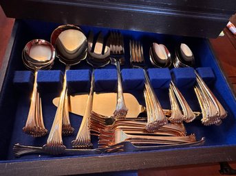 Gold Tone Flatware With Box Service For 12