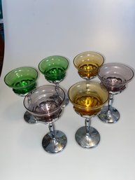 Set Of 6 Vintage Colored Wine Glasses