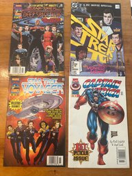 Marvel (3) DC (1) Star Trek, Capt America Comic Books