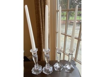 2 Sets Of Crystal Candlesticks