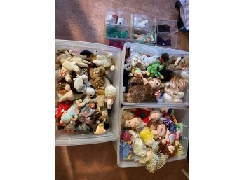 Three Bins Full Of Beanie Babies & Extra Clothes