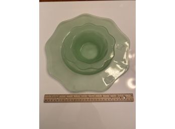 Vaseline Glass Plate & Bowl