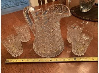 Lead Crystal Pitcher & 4 Glasses