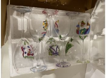 Set Of 12 Hand Painted Holiday Glasses