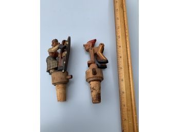 Two Vintage ANRI Mechanical Wood Bottle-stoppers - Lady, Acrobat