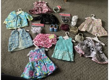 Bin Of Handmade Doll Clothes, Shoes, Purses, Etc