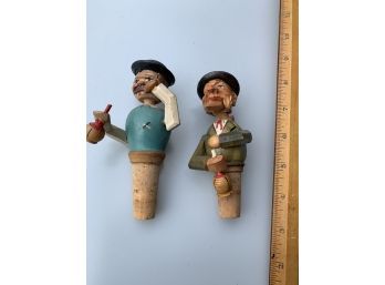 Two Vintage ANRI Mechanical Wood Bottle-stoppers - Shaking Maracas