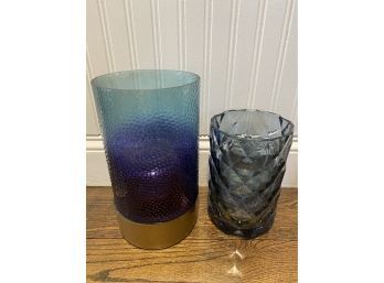 Pair Of Blue Glass Candle Holders