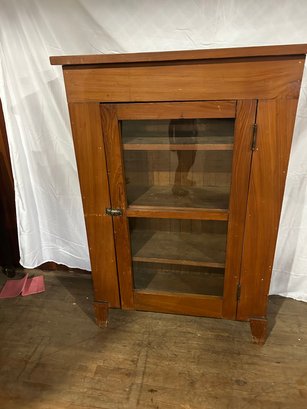 Lot 9 Antique Floor Cabinet. Glass Front 46 1/2 In H, 32 1/2 In W, 12 In D